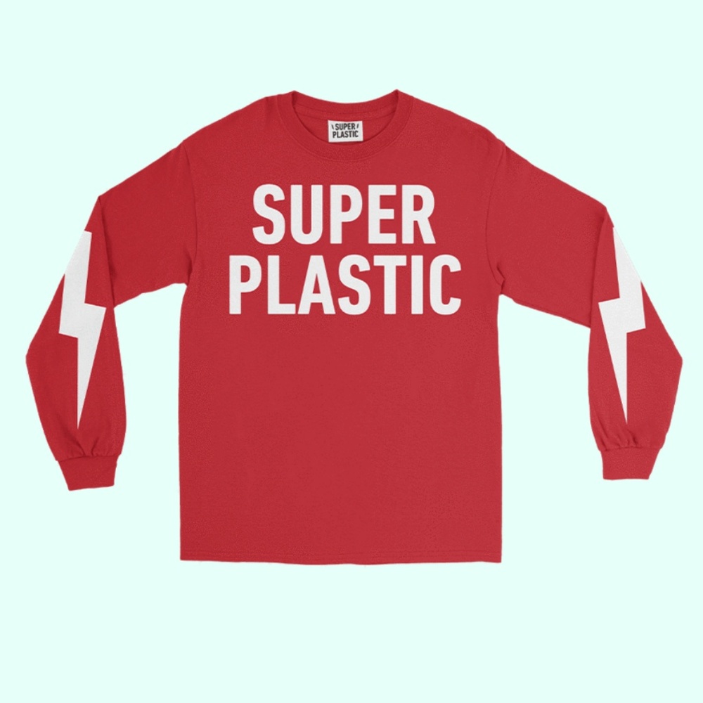 SUPERPLASTIC L/S Lighting Bolt Tee - Red KIDROBOT